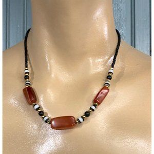 Bakelite Carnelian Beaded Women's Necklace Boho Barrel Clasp #1